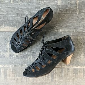 Paul Green Black Prague Lace Up Heeled Boots BX188